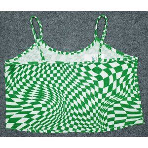 Rue21 Crop Top Womens Plus 1X Green White Checkered Spaghetti Strap Terry New